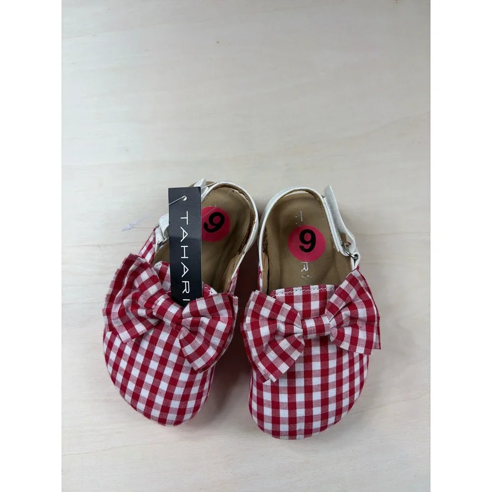 Tahari Baby Girls Red Gingham Bow Clogs Slingback Sandals Size 9 NEW